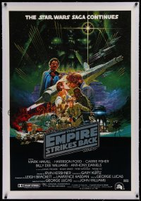 3j0031 EMPIRE STRIKES BACK linen Aust 1sh 1980 George Lucas sci-fi classic, cool Noriyoshi Ohrai art!