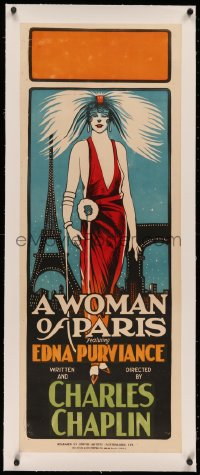 3j0030 WOMAN OF PARIS linen long Aust daybill 1924 Charlie Chaplin, Purviance by Eiffel Tower, rare!