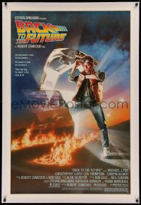 3j0197 BACK TO THE FUTURE linen studio style 1sh 1985 art of Michael J. Fox & Delorean by Drew Struzan!