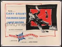 3j0048 NORTH BY NORTHWEST linen British quad R1960s Alfred Hitchcock, Cary Grant, Saint, ultra rare!