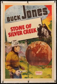3j0220 BUCK JONES linen 1sh 1948 great cowboy image pointing gun, Stone of Silver Creek!