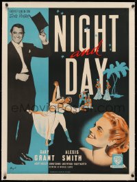 3j0014 NIGHT & DAY linen Danish 1948 Stilling art of Cary Grant as Cole Porter & Alexis Smith, rare!