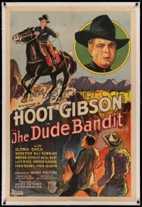 3j0253 DUDE BANDIT linen 1sh 1933 great art of Hoot Gibson catching bad guys with his lasso, rare!