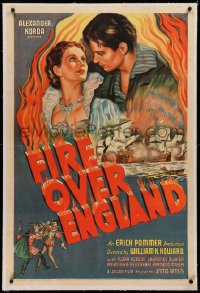 3j0265 FIRE OVER ENGLAND linen 1sh 1937 great art of Laurence Olivier & beautiful Vivien Leigh, rare!