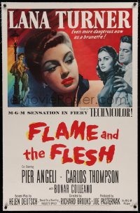3j0272 FLAME & THE FLESH linen 1sh 1954 art of sexy brunette bad girl Lana Turner, plus Pier Angeli!