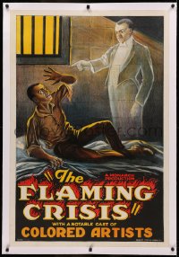 3j0273 FLAMING CRISIS linen 1sh 1924 stone litho of African American man in jail haunted by a ghost!