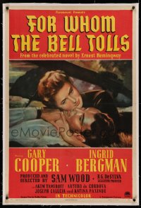 3j0277 FOR WHOM THE BELL TOLLS linen 1sh 1943 great Armando Seguso art of Gary Cooper & Ingrid Bergman!