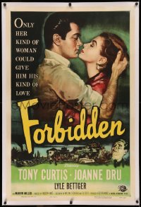 3j0279 FORBIDDEN linen 1sh 1954 only Joanne Dru could give Tony Curtis his kind of love!