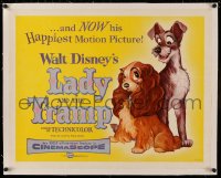 3j0073 LADY & THE TRAMP linen 1/2sh 1955 Walt Disney dog classic cartoon, great art of title pair!