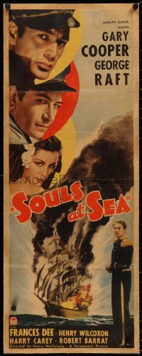 3j0081 SOULS AT SEA linen insert 1937 sailors Gary Cooper & George Raft, Francis Dee, ultra rare!
