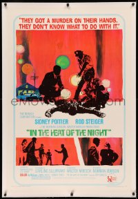 3j0319 IN THE HEAT OF THE NIGHT linen 1sh 1967 Sidney Poitier, Rod Steiger, Warren Oates, cool art!