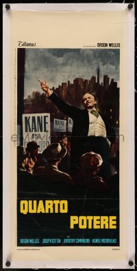3j0021 CITIZEN KANE linen Italian locandina R1966 art of director/star Orson Welles campaigning!