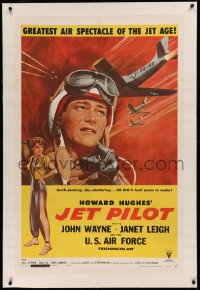 3j0324 JET PILOT linen 1sh 1957 great artwork of John Wayne, jet-hot thrills, Howard Hughes!