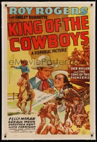 3j0327 KING OF THE COWBOYS linen 1sh 1943 great artwork of Roy Rogers with Peggy Moran, Bob Nolan!