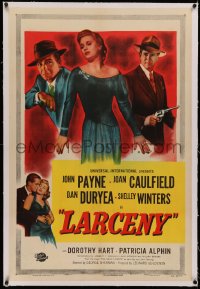 3j0329 LARCENY linen 1sh 1948 con man John Payne tries to steal war widow Joan Caulfield's money!
