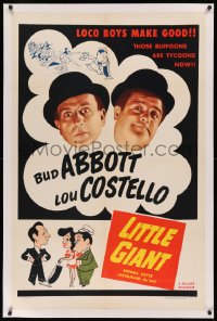 3j0335 LITTLE GIANT linen 1sh R1954 Bud Abbott & Lou Costello sell vaccuum cleaners, cool art!
