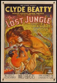 3j0342 LOST JUNGLE linen 1sh 1934 World's Greatest Animal Trainer Clyde Beatty, feature version!