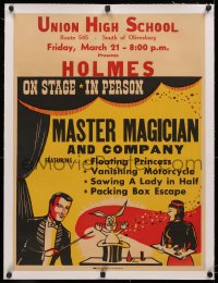 3j0098 MASTER MAGICIAN & COMPANY linen 21x28 magic poster 1940s with sexy assistant & rabbit in hat!
