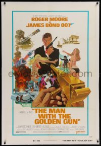 3j0351 MAN WITH THE GOLDEN GUN linen West Hemi 1sh 1974 McGinnis art of Roger Moore as James Bond!