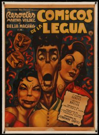 3j0056 COMICOS DE LA LEGUA linen Mexican poster 1957 great Cabral art of Resortes & two sexy girls!
