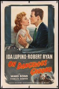 3j0374 ON DANGEROUS GROUND linen 1sh 1951 Nicholas Ray noir classic, art of Robert Ryan & Ida Lupino!