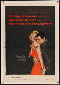 3j0391 PRINCE & THE SHOWGIRL linen 1sh 1957 Laurence Olivier nuzzles sexy Marilyn Monroe's shoulder!