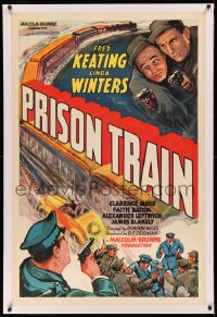 3j0392 PRISON TRAIN linen 1sh 1938 Fred Keating, art of car chasing train & cops fighitng convicts!