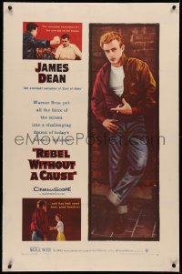 3j0401 REBEL WITHOUT A CAUSE linen 1sh 1955 Nicholas Ray, James Dean was a bad boy from a good family!