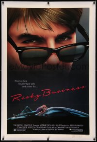3j0412 RISKY BUSINESS linen 1sh 1983 classic c/u art of Tom Cruise in cool shades by Drew Struzan!