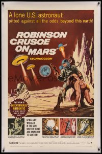 3j0414 ROBINSON CRUSOE ON MARS linen 1sh 1964 cool sci-fi art of Paul Mantee & his man Friday!