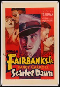 3j0421 SCARLET DAWN linen 1sh 1932 Douglas Fairbanks Jr. forsakes Nancy Carroll for Tashman, rare!