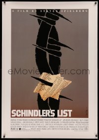 3j0423 SCHINDLER'S LIST linen 1sh 1993 Steven Spielberg, different unused art by Saul Bass, rare!