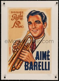 3j0087 AIME BARELLI linen 16x24 French music poster 1943 Vandor art of the jazz musician w/ trumpet!
