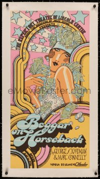 3j0099 BEGGAR ON HORSEBACK linen 16x32 stage poster 1970 Richard Taddei art of sexy showgirl w/cash!