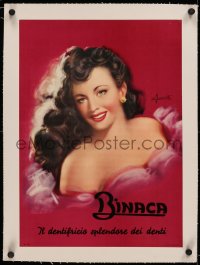 3j0123 BINACA linen 13x19 Italian advertising poster 1950s great art of sexy smiling young woman!