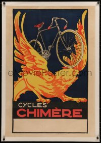 3j0126 CYCLES CHIMERE linen 24x35 French advertising poster 1920s art of mythical chimera & bike!