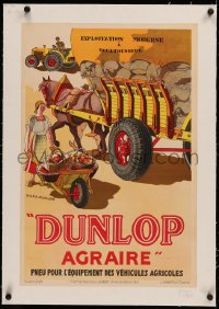 3j0127 DUNLOP TYRES linen 16x24 French advertising poster 1920s Delarue Nouvelliere art of farmers!