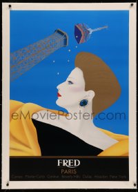 3j0131 FRED JOAILLIER linen 27x39 French advertising poster 1984 Razzia art of woman with jewelry!
