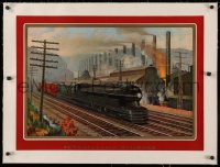 3j0145 PENNSYLVANIA RAILROAD linen 19x27 special poster 1934 Grif Teller art of The Steel King train!