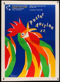3j0146 POSTER AUCTION XX linen 27x39 special poster 1995 Nikolaus Troxler art of colorful rooster!
