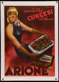 3j0135 SPECIALITA CUNEESI AL RHUM linen 28x39 Italian advertising poster 1951 Prandoni candy art!