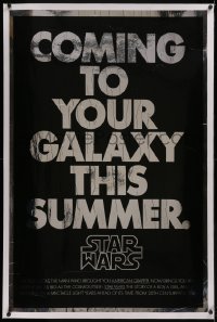 3j0440 STAR WARS linen foil teaser 1sh 1977 George Lucas classic, coming to your galaxy this summer!