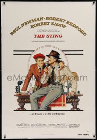 3j0442 STING linen 1sh 1974 artwork of con men Paul Newman & Robert Redford by Richard Amsel!