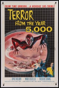 3j0453 TERROR FROM THE YEAR 5,000 linen 1sh 1958 great art of the hideous she-thing from time unborn!