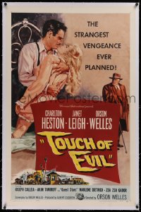 3j0463 TOUCH OF EVIL linen 1sh 1958 Bob Tollen art of Orson Welles, Charlton Heston & Janet Leigh!