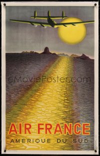 3j0167 AIR FRANCE AMERIQUE DU SUD linen 25x39 French travel poster 1950 great Vasarely art of plane!