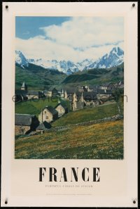 3j0182 FRENCH NATIONAL RAILROADS linen 25x39 French travel poster 1950s pretty Lescun landscape!