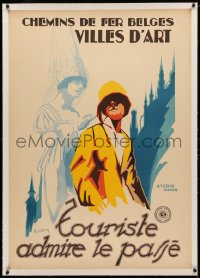 3j0159 NATIONAL RAILWAY COMPANY OF BELGIUM linen 29x41 Belgian travel poster 1928 van Doren art!