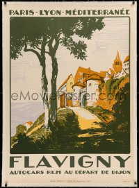 3j0161 PLM FLAVIGNY linen 30x42 French travel poster 1927 Julien Lacaze art of of town gates, rare!