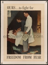 3j0111 FREEDOM FROM FEAR linen 29x41 WWII war poster 1943 great Norman Rockwell Four Freedoms art!